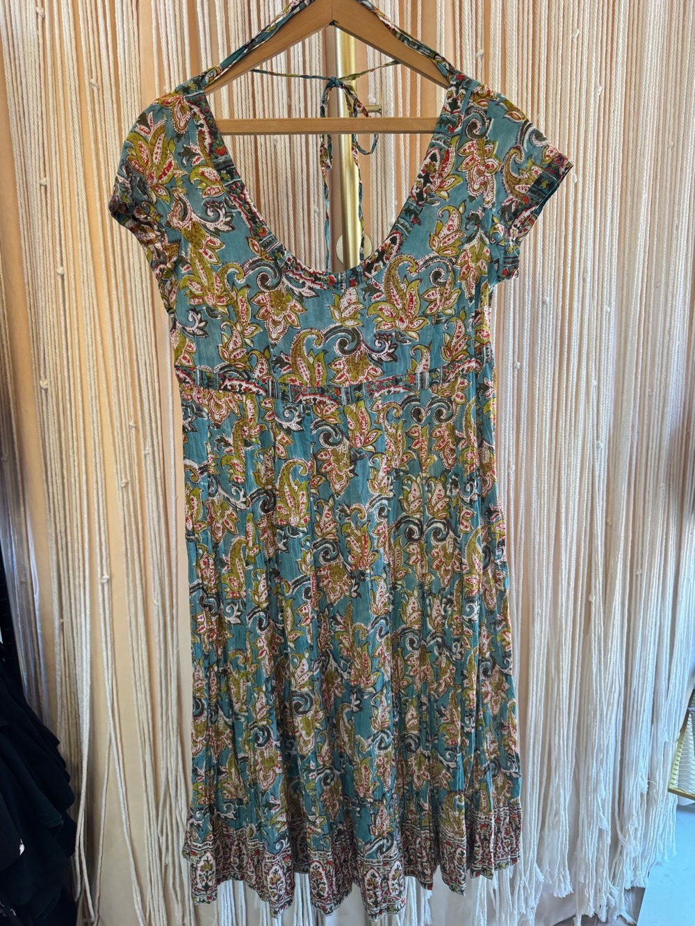 NWT Indian Block Print dress cotton short sleeve breezy lightweight multicolor S
